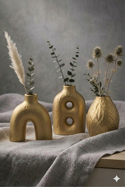 muffag Modern Textured 3-Piece Decorative Vase Set – Ceramic Look Textured , ...