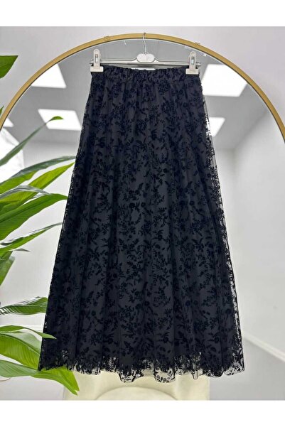 MODA VEDAT Women's Tulle Floral Embroidered Skirt -0370