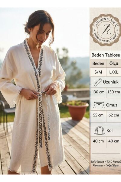 DNRYSL Handmade Süzene Embroidered Beach Kaftan, 60% Linen 40% Cotton , Breathable and Quick-Drying Fabrics