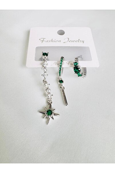 DEVİ fashion Premium Zircon Stone Silver Color Earring Set