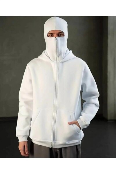 Genel Markalar Beyaz Kar Maskeli Ninja Unisex Sweatshirt Hırka