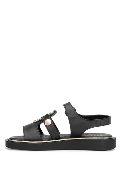 Mammamia Women's Genuine Leather Buckle, Flat Sole Comfort Casual Sandals /2026 Collection /Style Sandals/Black/D26Ys-5290