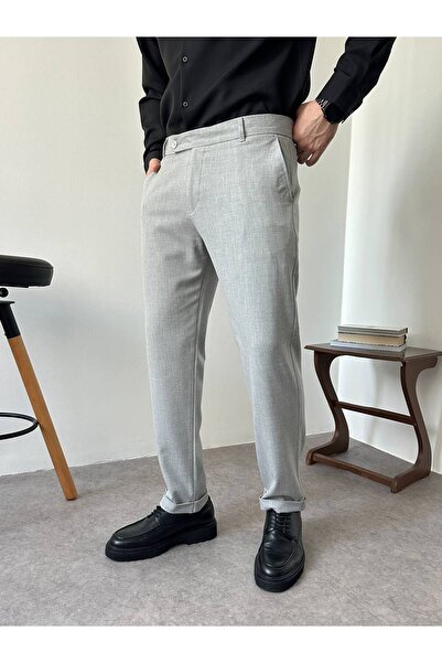 BYATA MENS STYLE Men's Classic Cut Self-Fitted Belt Fabric Pants