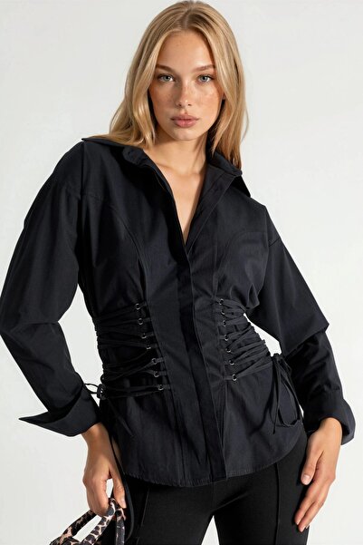 Hiccup Qu Style Fitted Poplin Shirt with Lace Detail