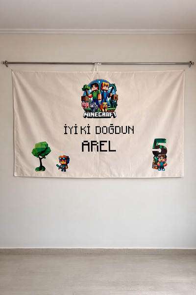 Lafesta Atelier Minecraft Doğum Günü Kanvas Pano