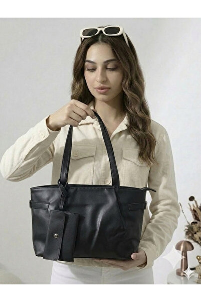 Pera Collection Black Women's Shoulder and Hand Bag with Strap