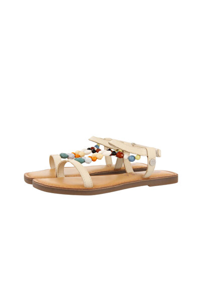 PETIT-ATELlER Girls Gold Leather Sandal Multicolor Braided Raffia Strap Red O...