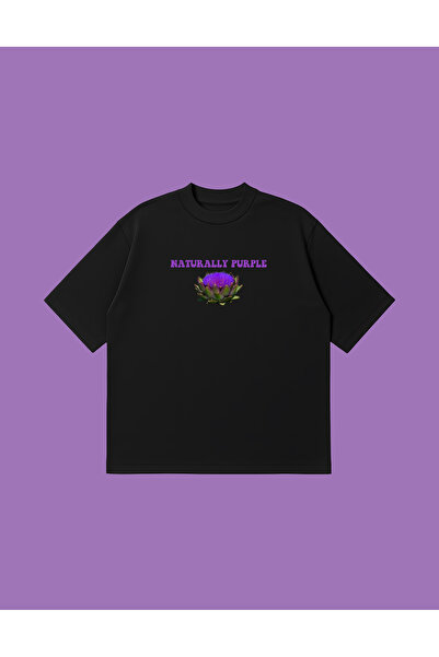 PURE POWER Enginar Naturally Purple Boxy Fit Oversized Unisex 100% Cotton-Pac...