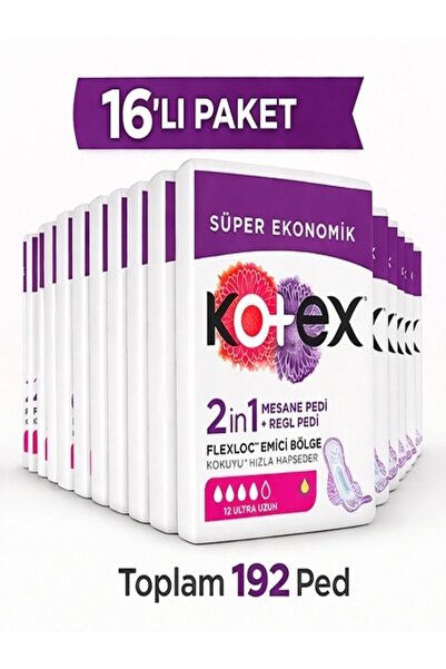 Kotex 2in1 Regl+Mesane Pedi 12’li Ultra Uzun 16 Paket