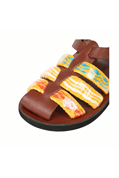 PETIT-ATELlER Womens Genuine Leather Fisherman Sandal Embroidered Fabric Stra...