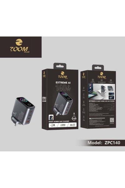 Zoom Plus شاحن ZPC140 Extreme AI بقوة 140 واط بتقنية GaN مع شاشة ذكية ومنافذ USB-C و USB-A متعددة