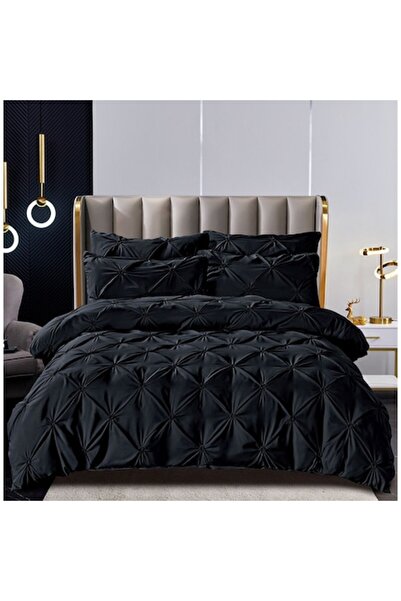 JOJO HOME Bed Linen, 2 Persons, Uni with Pleats, 6 Pieces, Finet, Black