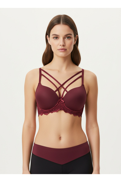 luvia Kadın Bordo Destekli Sütyen Askı Detaylı Dantelli Şık Model