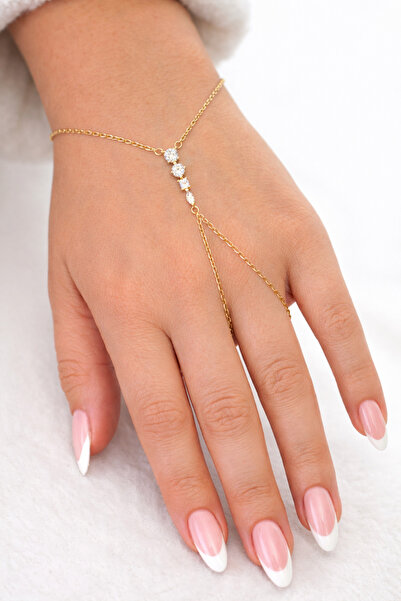 TuQos Women's Gold Color Steel Şahmeran Bracelet with Stone and Zircon Detail...