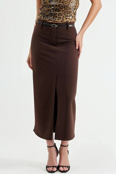 Hiccup Qu Style Belt Piece Slit Midi Skirt