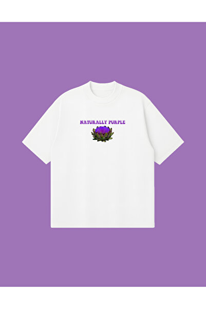 PURE POWER Enginar Naturally Purple Boxy Fit Oversized Unisex 100% Cotton-Pac...