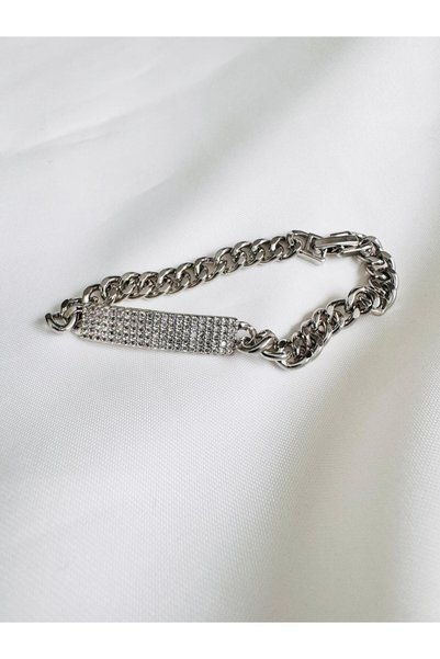 DEVİ fashion Zircon Stone Silver Color Chain Bracelet 17 cm