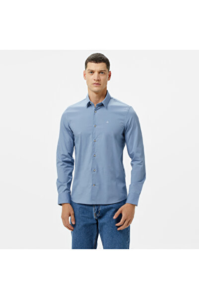 Calvin Klein Poplin Stretch Slim Erkek Lacivert Gömlek