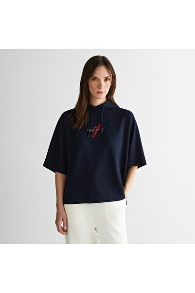 Gant Kadın Lacivert Bisiklet Yaka Logolu Sweatshirt