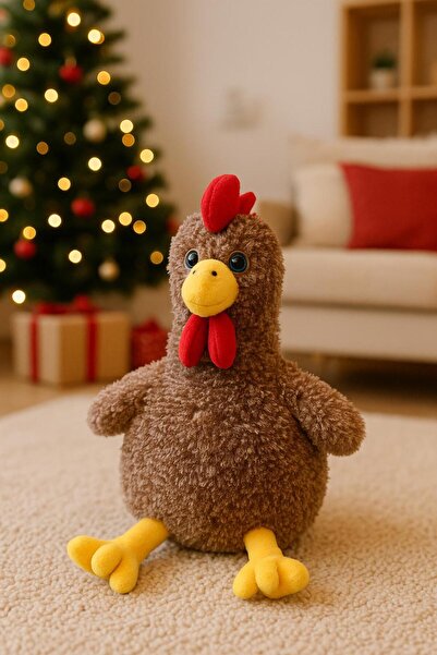 Empressco Peluş Çilli Horoz Tavuk 40 cm Oyuncak Tavuk Peluş Sesli Öter Yılbaş...