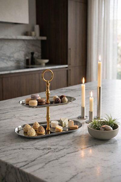 Marla Life 2 Katlı Gümüş& Gold Metal Sunum Standı – Kurabiye, Tatlı, Makaron ...