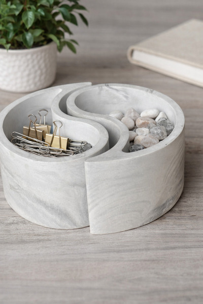 Soul Stone Atelier Yin Yang Double Decorative Stone with Gray Marble Effect