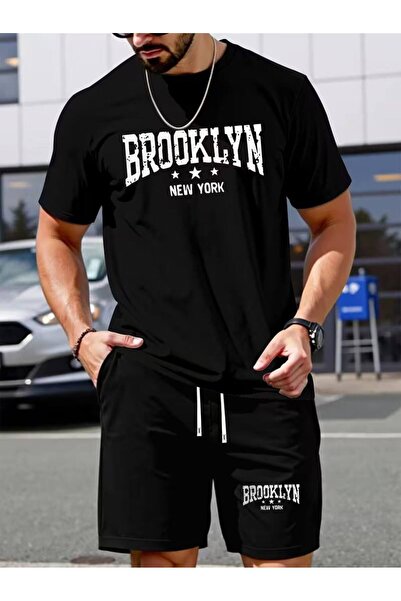 CLASSY.MODA Ανδρικό μπλουζάκι με στάμπα και σορτς, καλοκαιρινό άνετο σετ, ove...