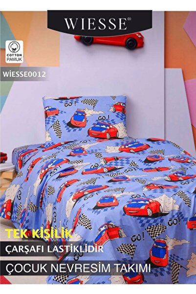ARABA DESENLİ NEVRESİM TAKIMI - TEK KİŞİLİK - Çarşafı Lastikli