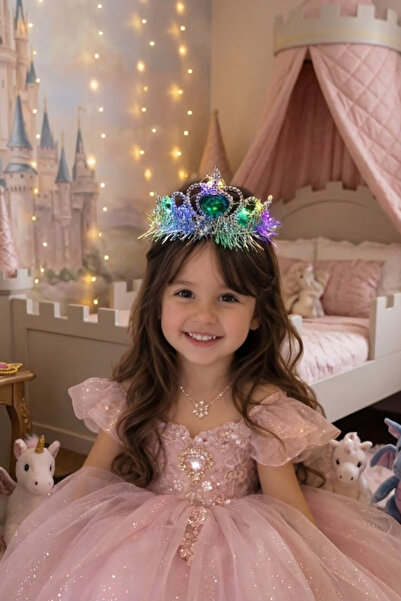 shop Mavi Renk Kalp Figürlü Işıklı Prenses Çocuk Taç