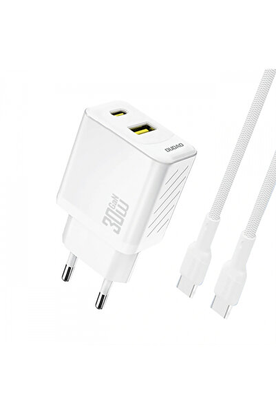DUDAO Incarcator Retea Cu Cablu USB-C A27TCEU, 30W, 1 x USB-A - 1 x USB-C, Alb