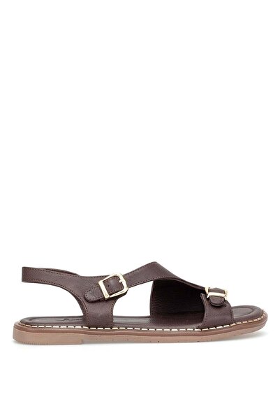 Ayakkabı Fuarı Elit Koc54-07 Women's Genuine Leather Flat Sandals Brown