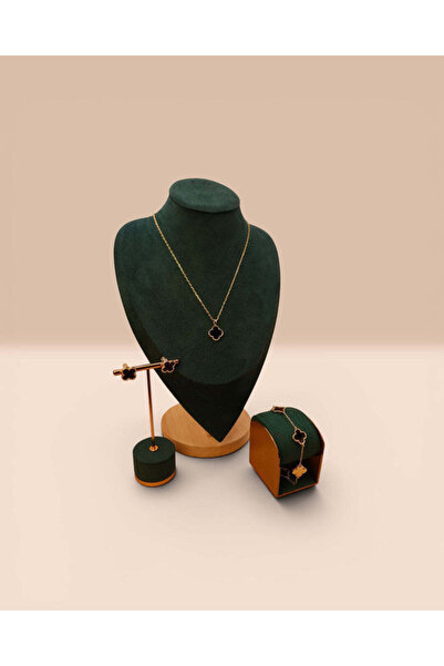 LYNORO Set Van Luxy Negru Damă Placat cu Aur 18K Colier+Brățară+Cercei