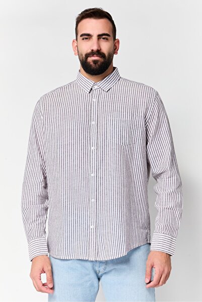 Nautica Jeans Men Regular Fit Long Sleeve Stripe Casual Shirt, Multicolor