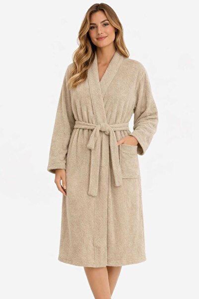 Mira Home Kimono Collar Unisex Cotton Lu Single Bathrobe Beige