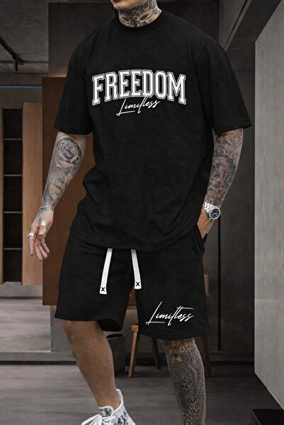 CLASSY.MODA Ανδρικό μπλουζάκι με στάμπα και σορτς, καλοκαιρινό άνετο σετ, ove...