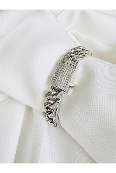 DEVİ fashion Premium Zircon Stone Silver Color Chain Bracelet 19 cm