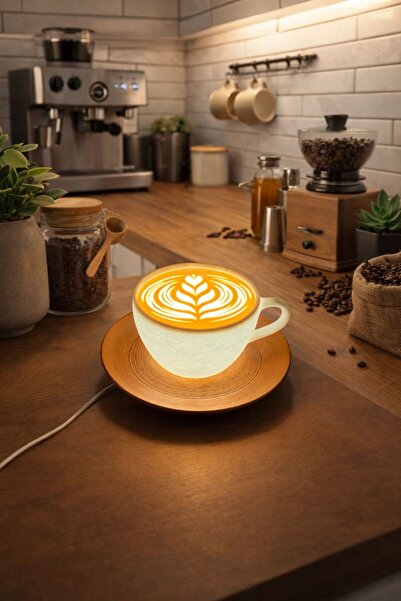NOVATECH İNOVASYON Latte Görünümlü Dekoratif Masa Lambası Kahve Köşesi Dekoru...
