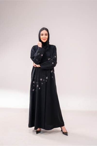 Moon Indonesian Crepe with embroidery - black color, suitable for formal and ...