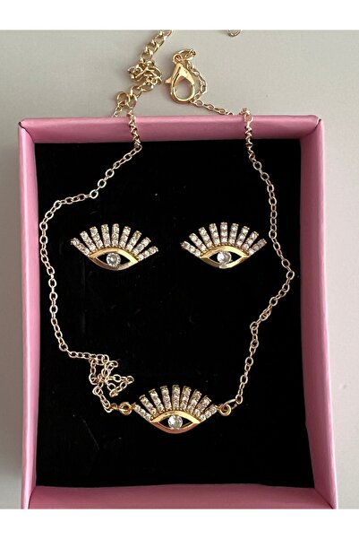tones official High Quality Minimal Zircon Eye -Evil Eye Earring-Necklace