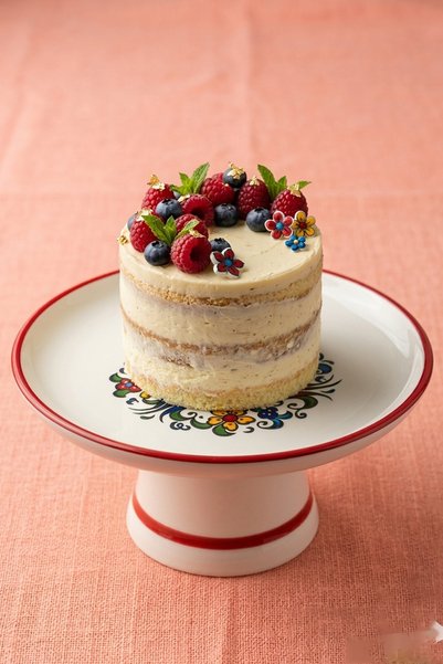 evcime Handmade Ceramic Presentation Plate & Cake Stand - Tulip Patterned Tile Motif - 18 cm - Red and White