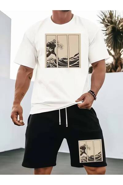 CLASSY.MODA Men's Printed T-Shirt Shorts Set Summer Comfortable Fit Oversized...