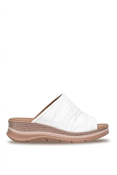 Ayakkabı Fuarı Elit Zyn4095 Women's Genuine Leather Flat Slipper White