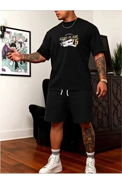 CLASSY.MODA Ανδρικό μπλουζάκι με στάμπα και σορτς, καλοκαιρινό άνετο σετ, ove...