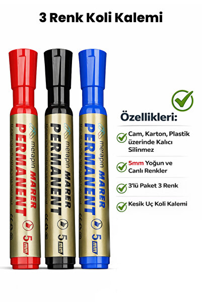 zubi 3 Renk Kesik Uç 5MM Koli , cam , plastik yüzey kalemi