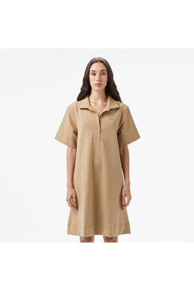 Lacoste Kadın Relaxed Fit Kısa Kollu Polo Yaka Bej Elbise