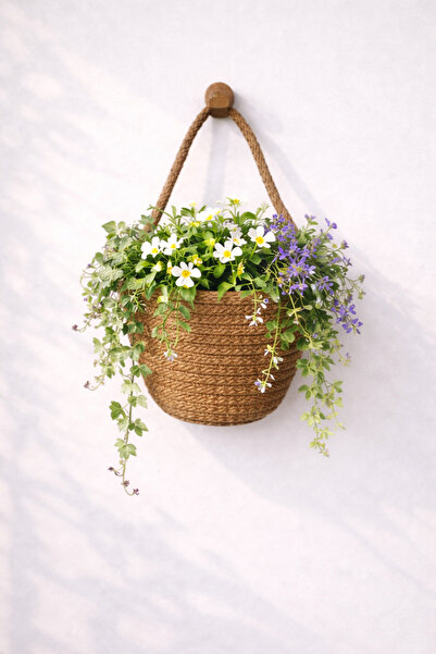 ÖRGÜM Decorative Multi-Purpose Organizer Basket 13X13 cm Plants and Hanging A...