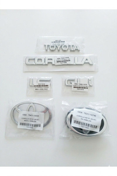 restinal AE101 1992-1997 Gli Bagaj Yazı Seti Ön Arka Logo 1.6 Amblem Toyota C...