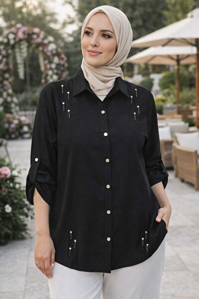 tuana büyük beden sofya taşlı gömlek