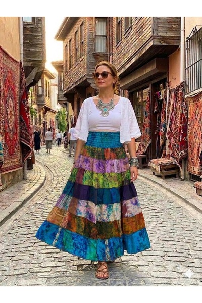 AYASOFYA OTANTIK Women's Indian Batik Print 100% Indian Silk Skirt