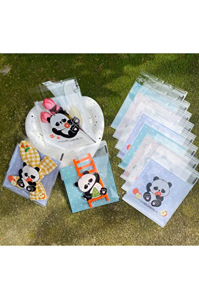 25 ADET SEVİMLİ PANDA TEMALI YAPIŞKANLI ŞEKER POŞET AMBALAJ HEDİYE PAKETİ AMBALAJ BUJİTERİ 13X10 CM